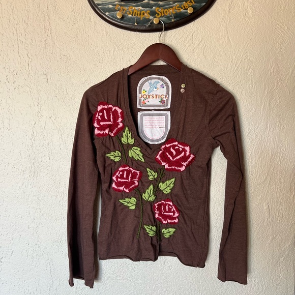 Johnny Was Joystick Brown Floral Embroidered Shirt - Picture 8 of 12
